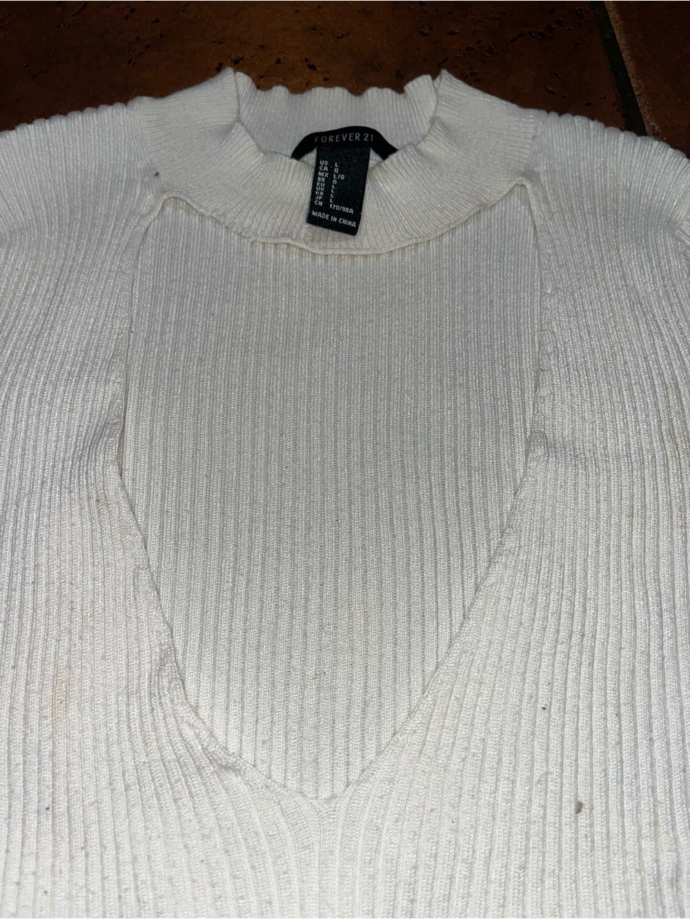 Forever 21 Cream Ribbed Cutout Crop Top